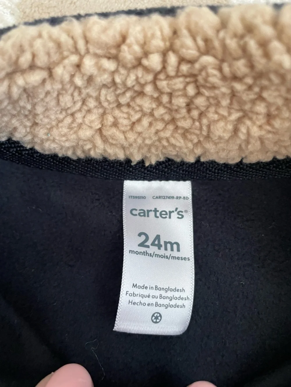 Carter's 18-24 Months Red and Black Fleece Vest with Tan Sherpa Collar EUC